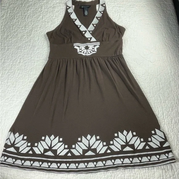 💖5/$25 Inc International Concept Brown Embroidered Tribal Detail Dress Size M - Picture 7 of 12